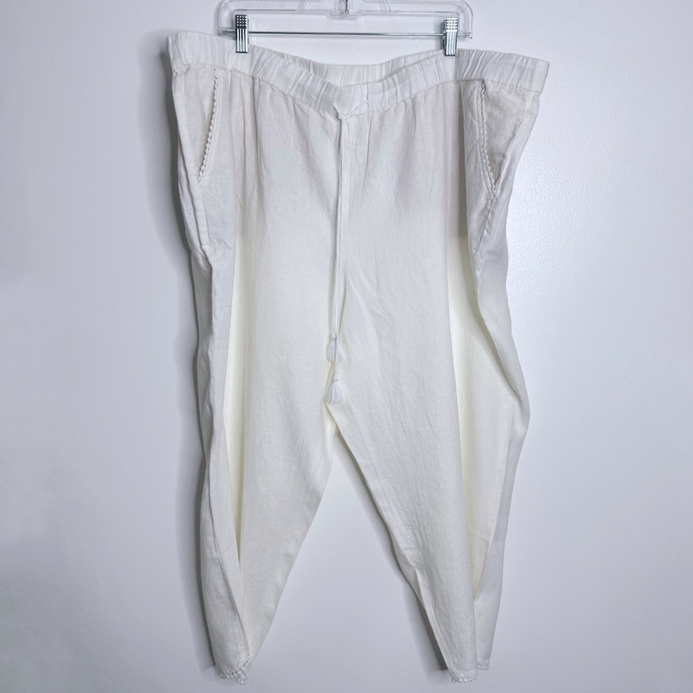 NWT Talbots White Linen Pants w/ Pockets Pull On Drawstring Waist 24W Resortwear
